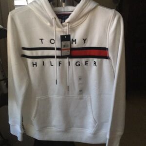 Tommy Hilfiger Men's White Hoodie with Signature Stripe